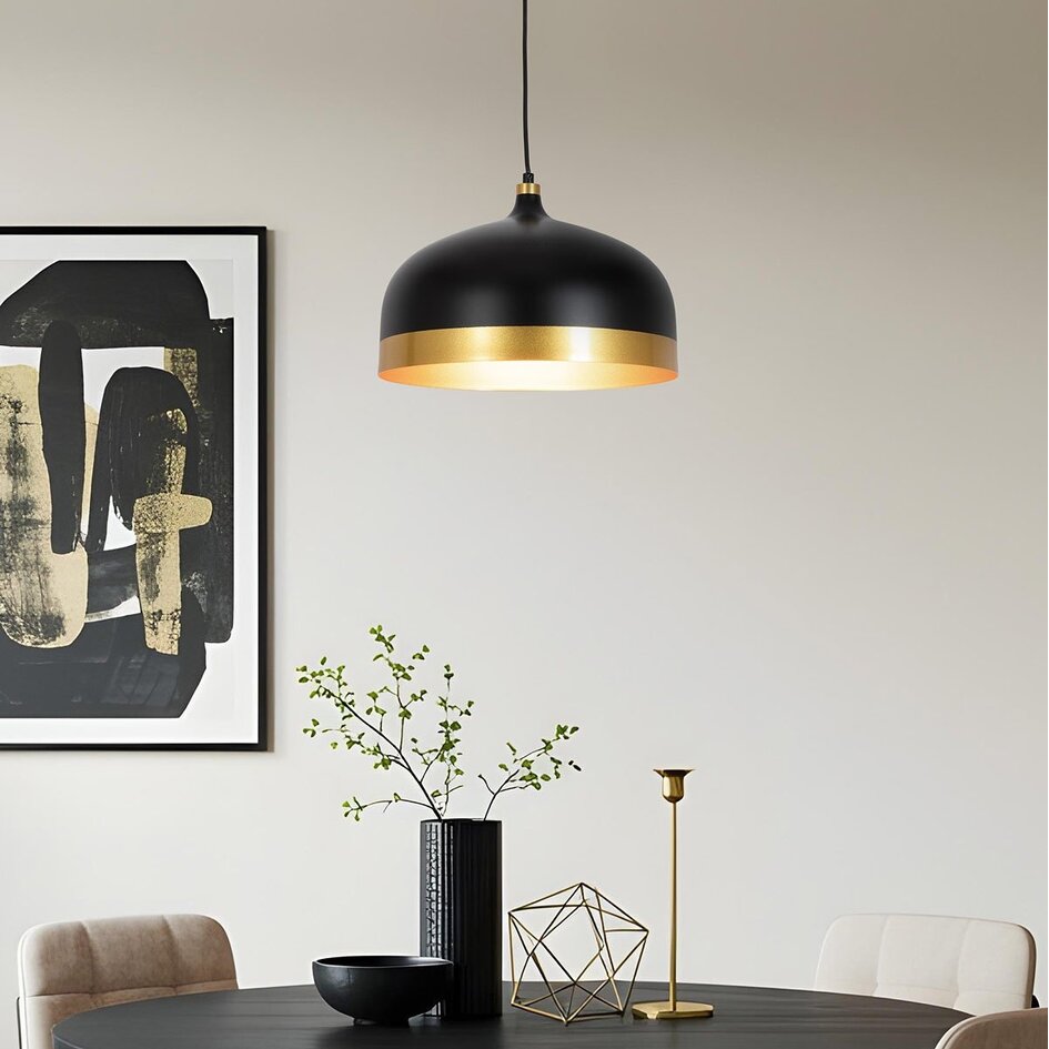 Industrielle Hängelampe Zelta mit goldenen Details - Schwarz