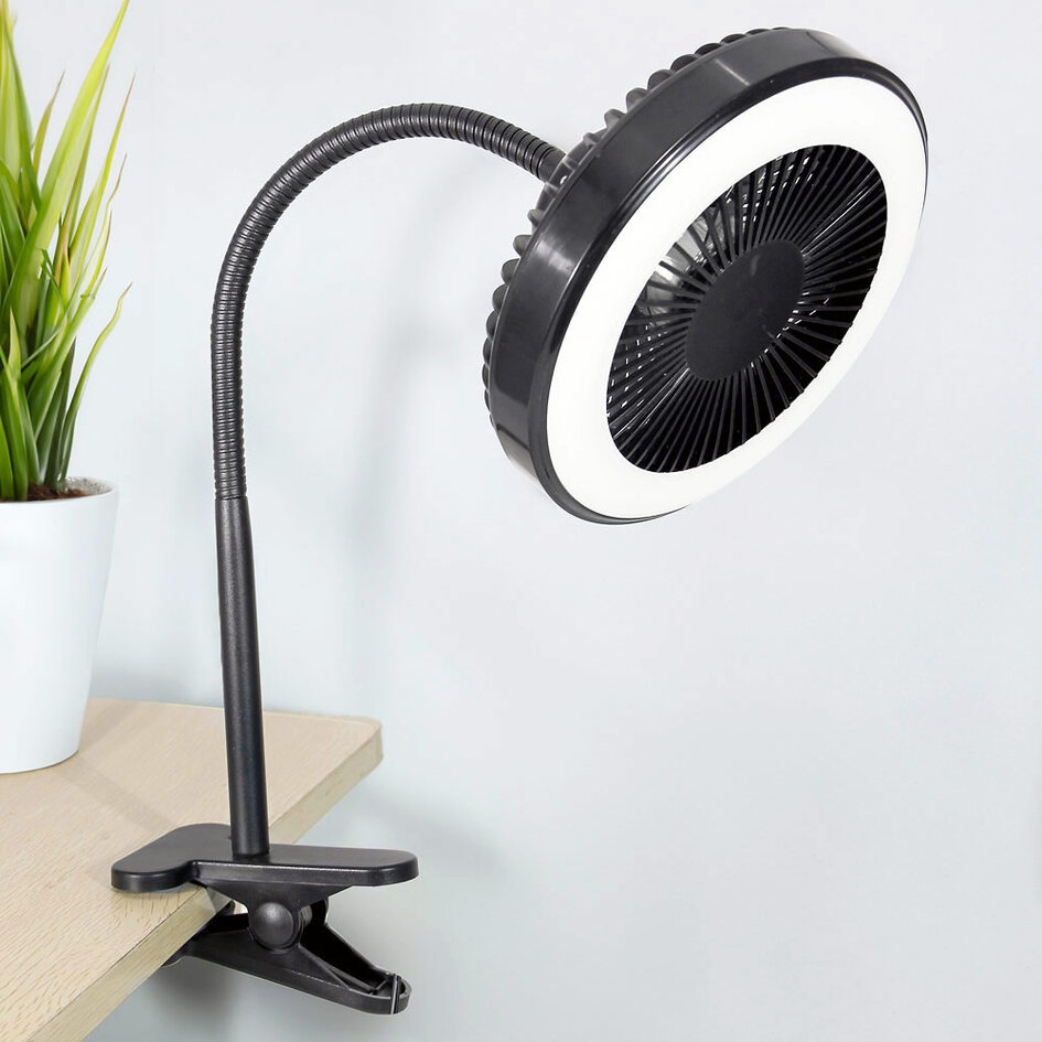 Tragbarer 2-in-1-Ventilator mit LEDs und Clip - Mani