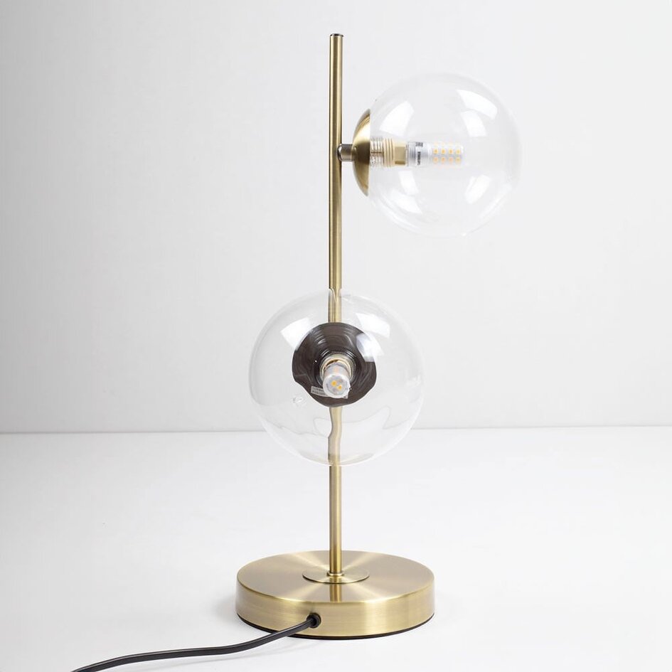 2-flammige Tischleuchte Ethan - Bronze mit transparentem Glas