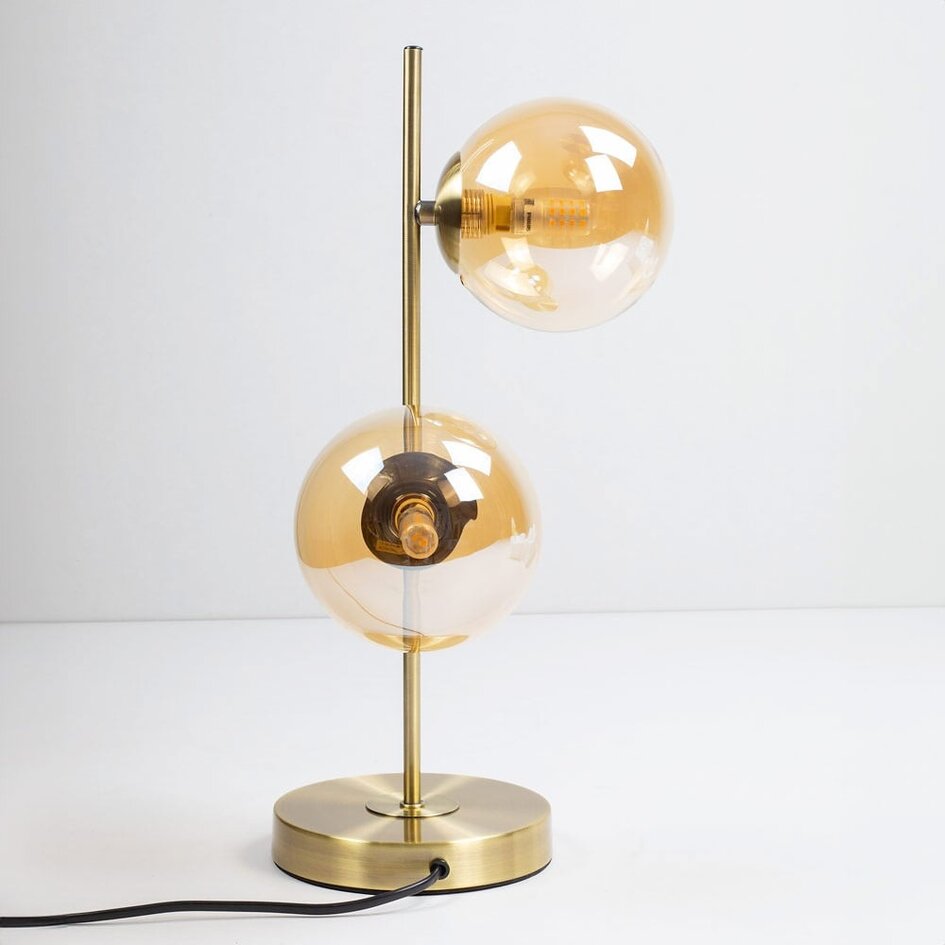 2-flammige Tischleuchte Ethan - Bronze mit amber Glas