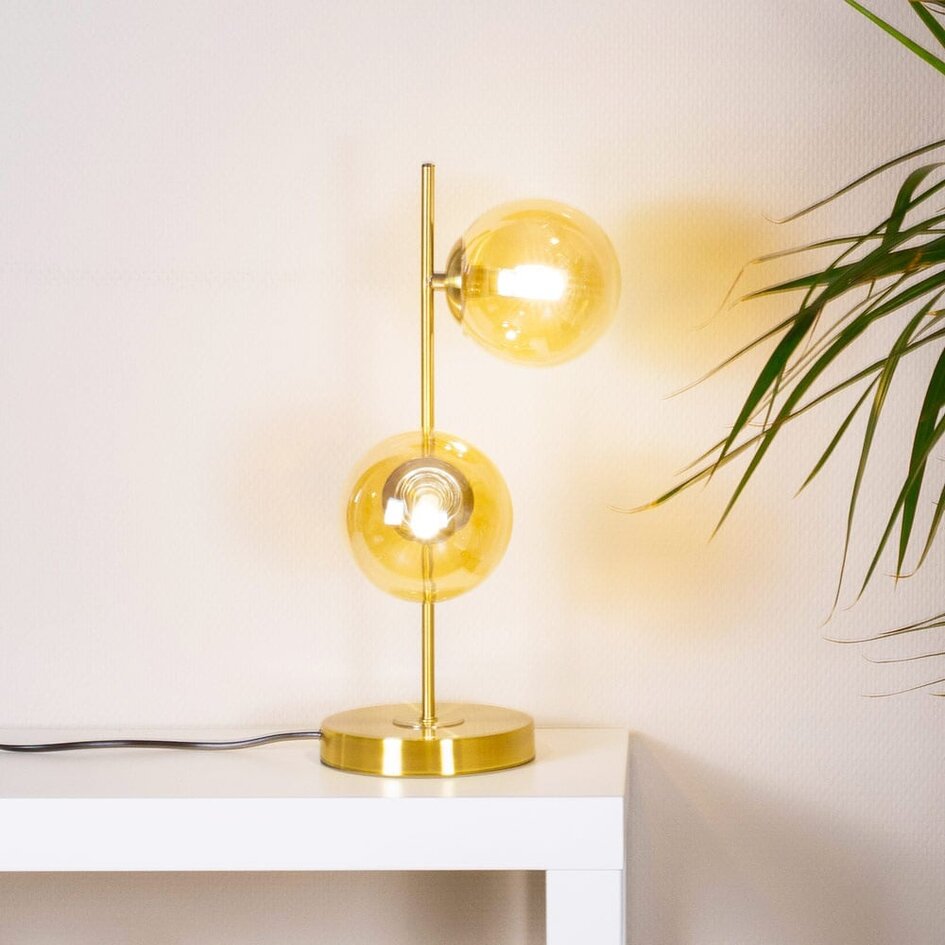 2-flammige Tischleuchte Ethan - Bronze mit amber Glas