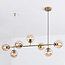 Design-Hängelampe Hepta Gold mit amber Glaskugeln