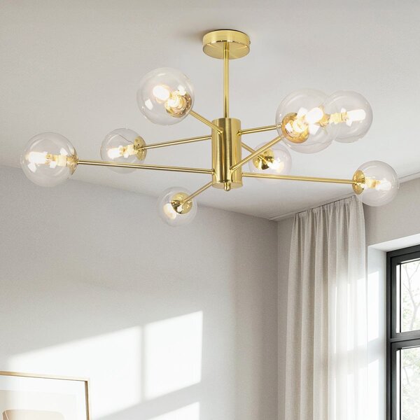 Design-Deckenleuchte in Sandgold mit transparentem Glas 8-flammig - Idaho