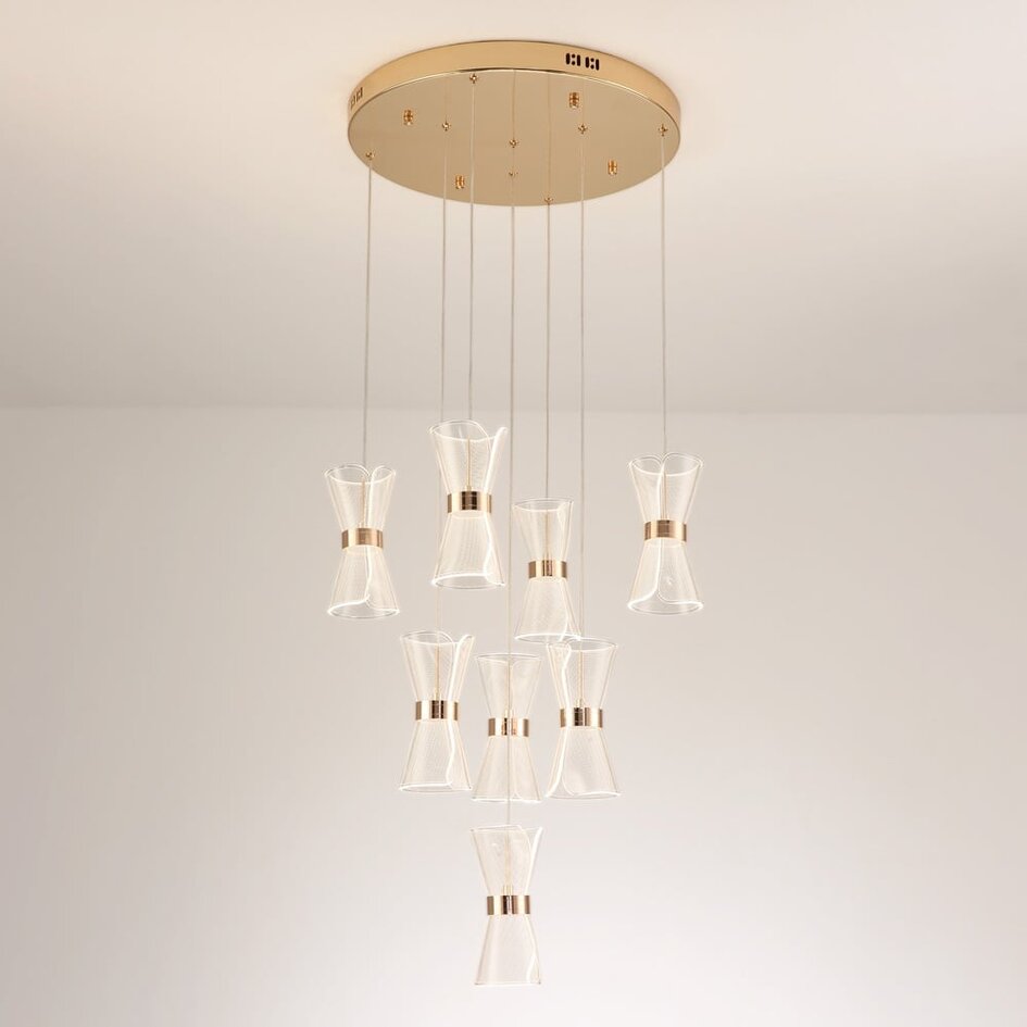 Dimmbare Pendelleuchte mit goldenen Details, 8-flammig - Aegea