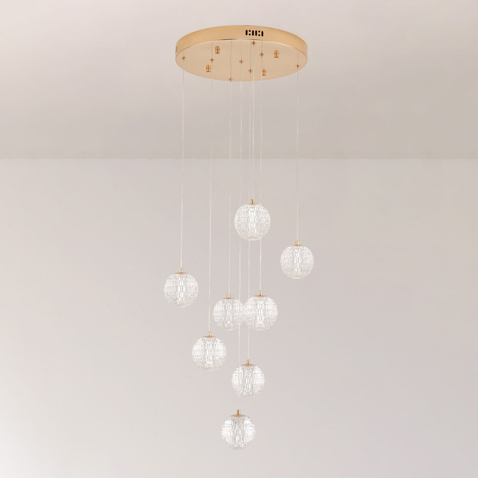 Dimmbare Pendelleuchte mit goldenen Details, 8-flammig - Aedon