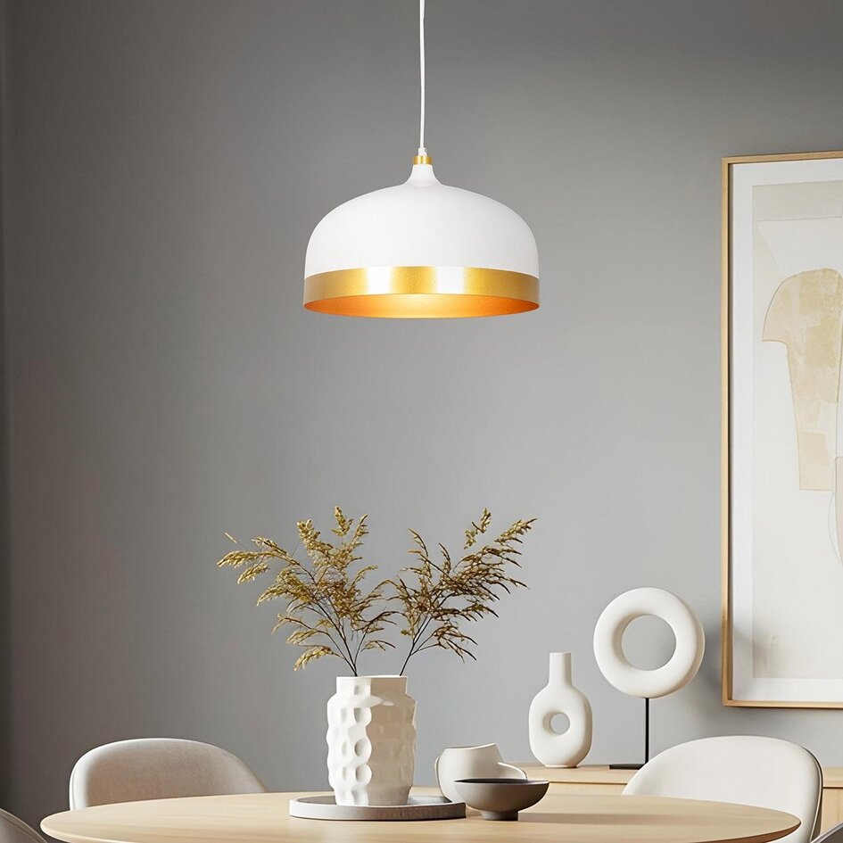 Industrielle Hängelampe Zelta mit goldenen Details - Weiß