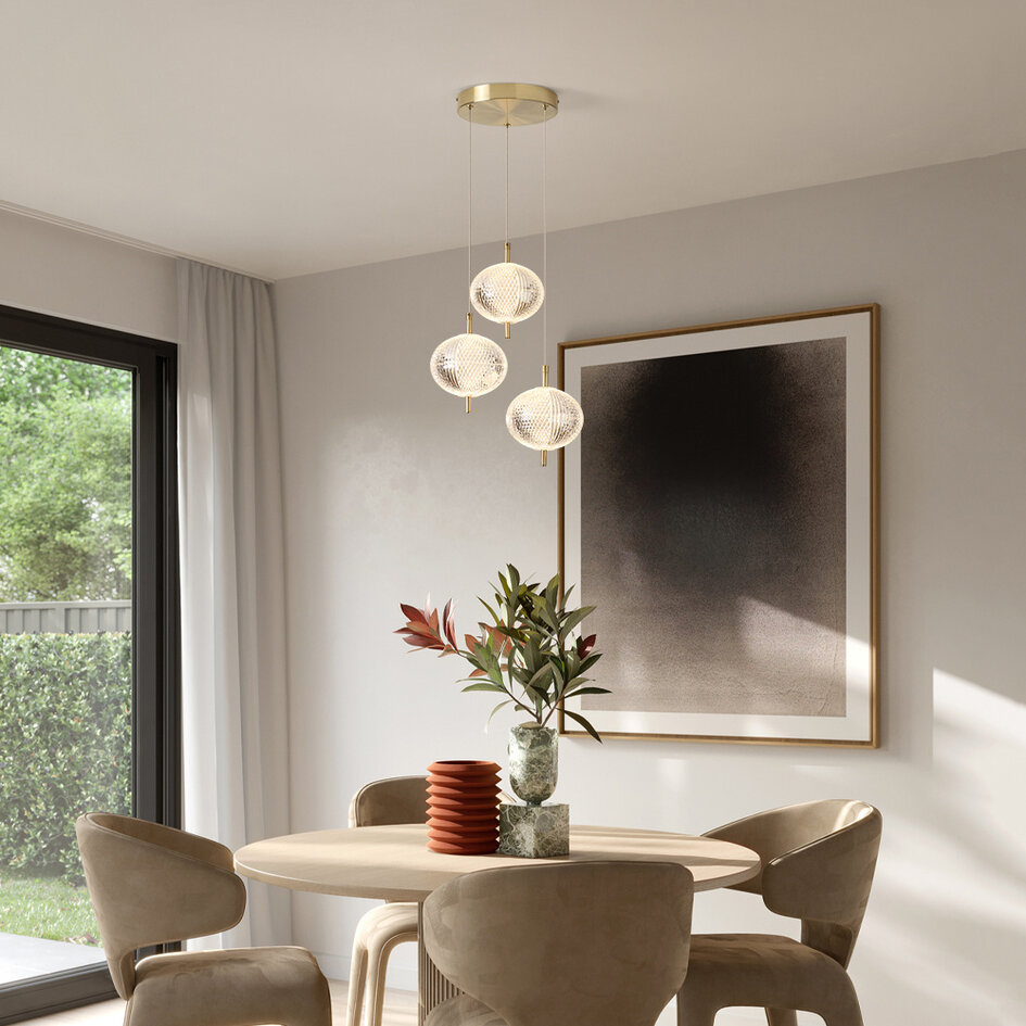 Pendelleuchte mit integrierten 3-stufig-dimmbaren LEDs und goldenen Details - Hopea
