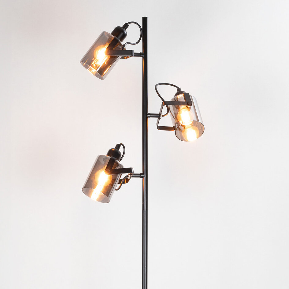 Schwarze Stehleuchte mit Rauchglas, 3-flammig - Ferry