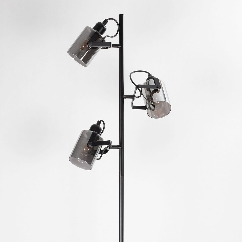 Schwarze Stehleuchte mit Rauchglas, 3-flammig - Ferry
