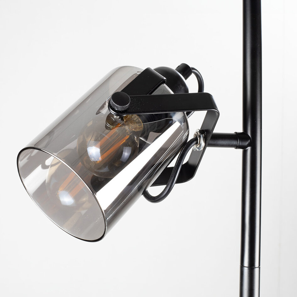 Schwarze Stehleuchte mit Rauchglas, 3-flammig - Ferry