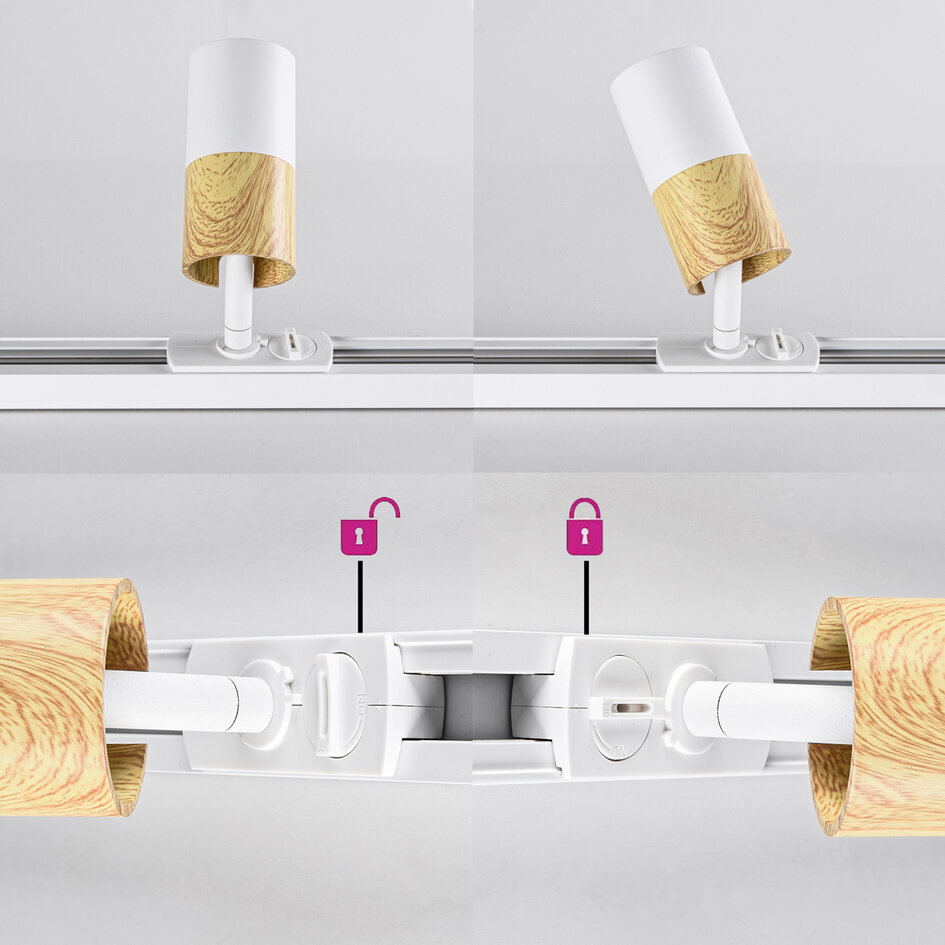 1-phasiges Schienensystem 1,5 Meter weiß in Eichen-Holzoptik - Linn