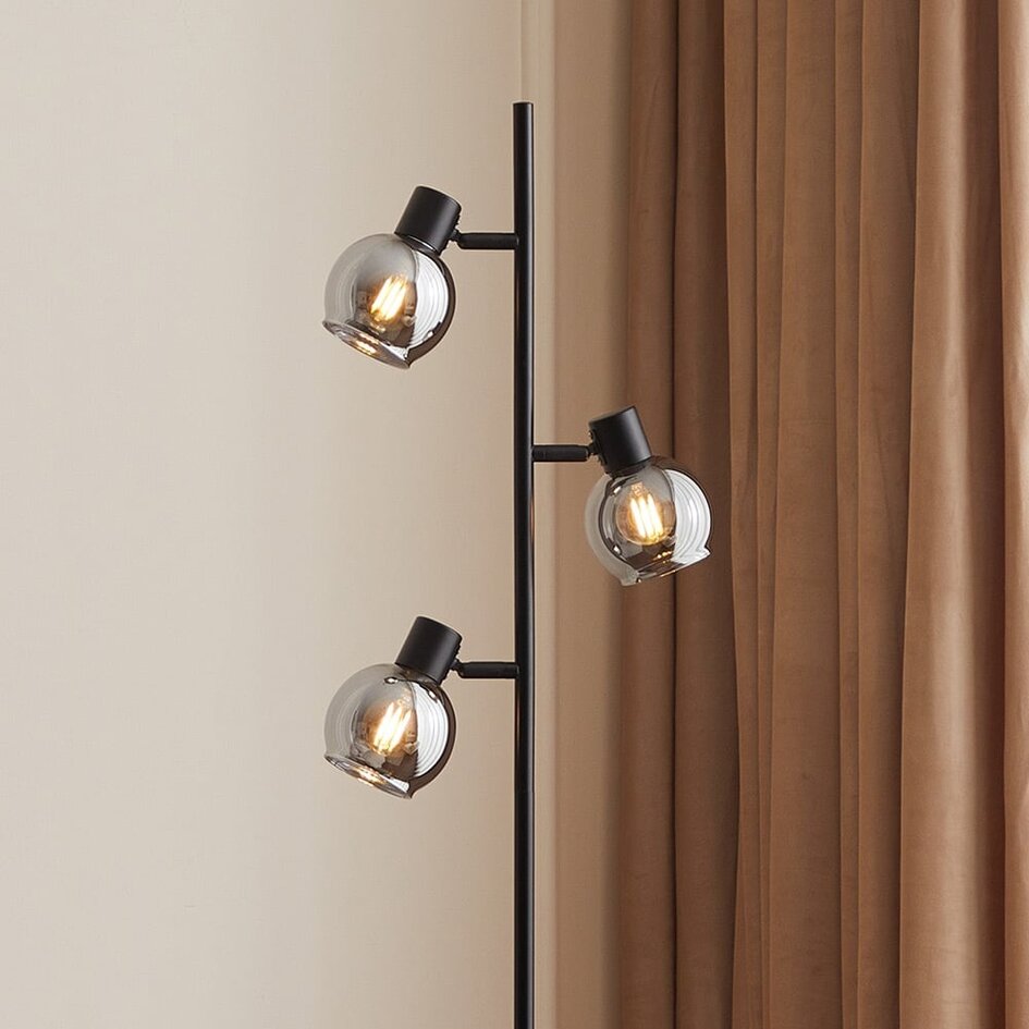 Moderne mattschwarze Stehleuchte mit Rauchglas 3-flammig - Mesa