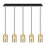Moderne mattschwarze und sandgoldene Pendelleuchte mit amber Glas, 5-flammig- Seattle
