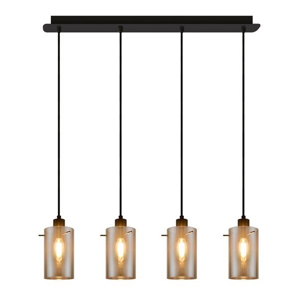 Moderne mattschwarze Pendelleuchte mit Rauchglas 4-flammig - Worth Moderne mattschwarze Pendelleuchte mit Rauchglas 4-flammig - Worth