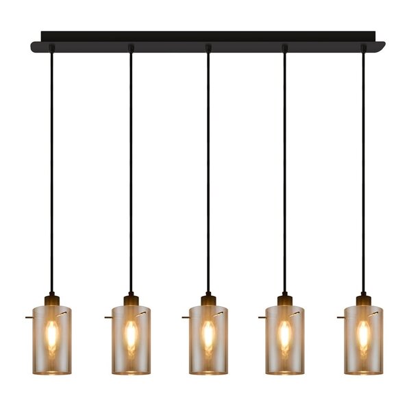 Mattschwarze Pendelleuchte mit Rauchglas 5-flammig - Texas