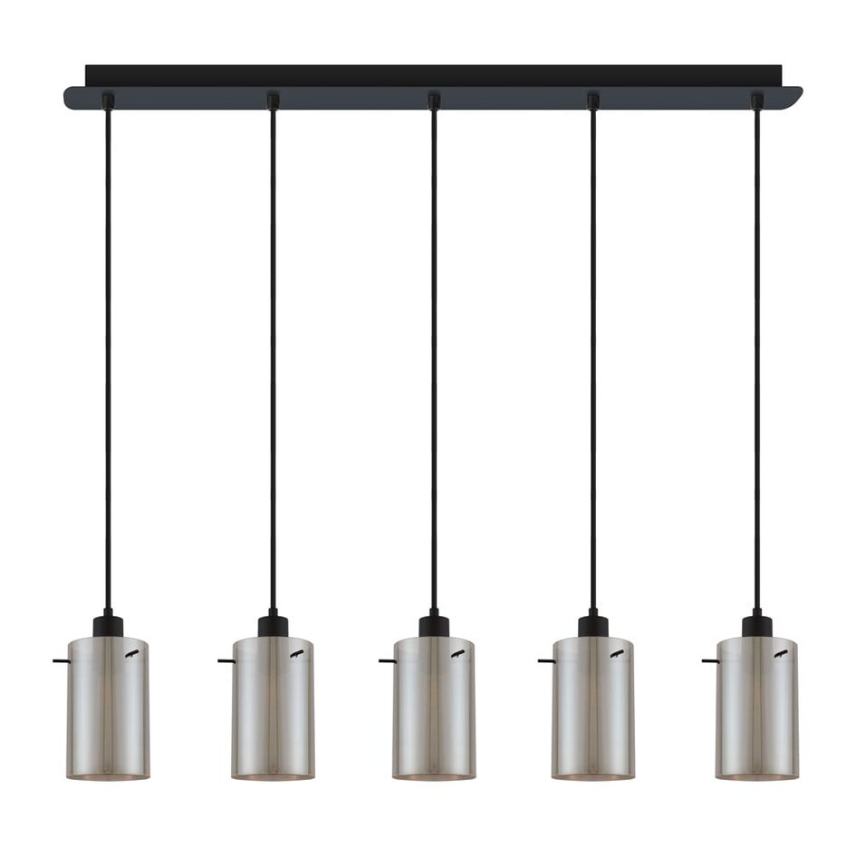 Mattschwarze Pendelleuchte mit Rauchglas 5-flammig - Texas