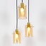 Moderne mattschwarze und sandgoldene Pendelleuchte mit amber Glas, 3-flammig - Arlington