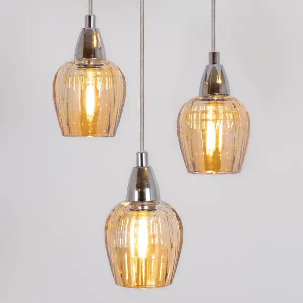 Industrielle Chrom-Pendelleuchte mit amber Glas, 3-flammig- Vanity Industrielle Chrom-Pendelleuchte mit amber Glas, 3-flammig- Vanity
