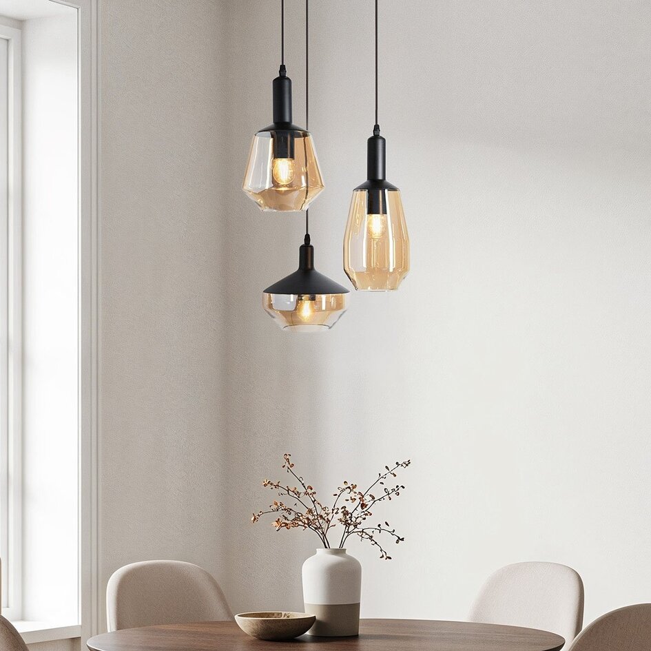 Design-Hängeleuchte aus amber Glas, 3-flammig - Mala