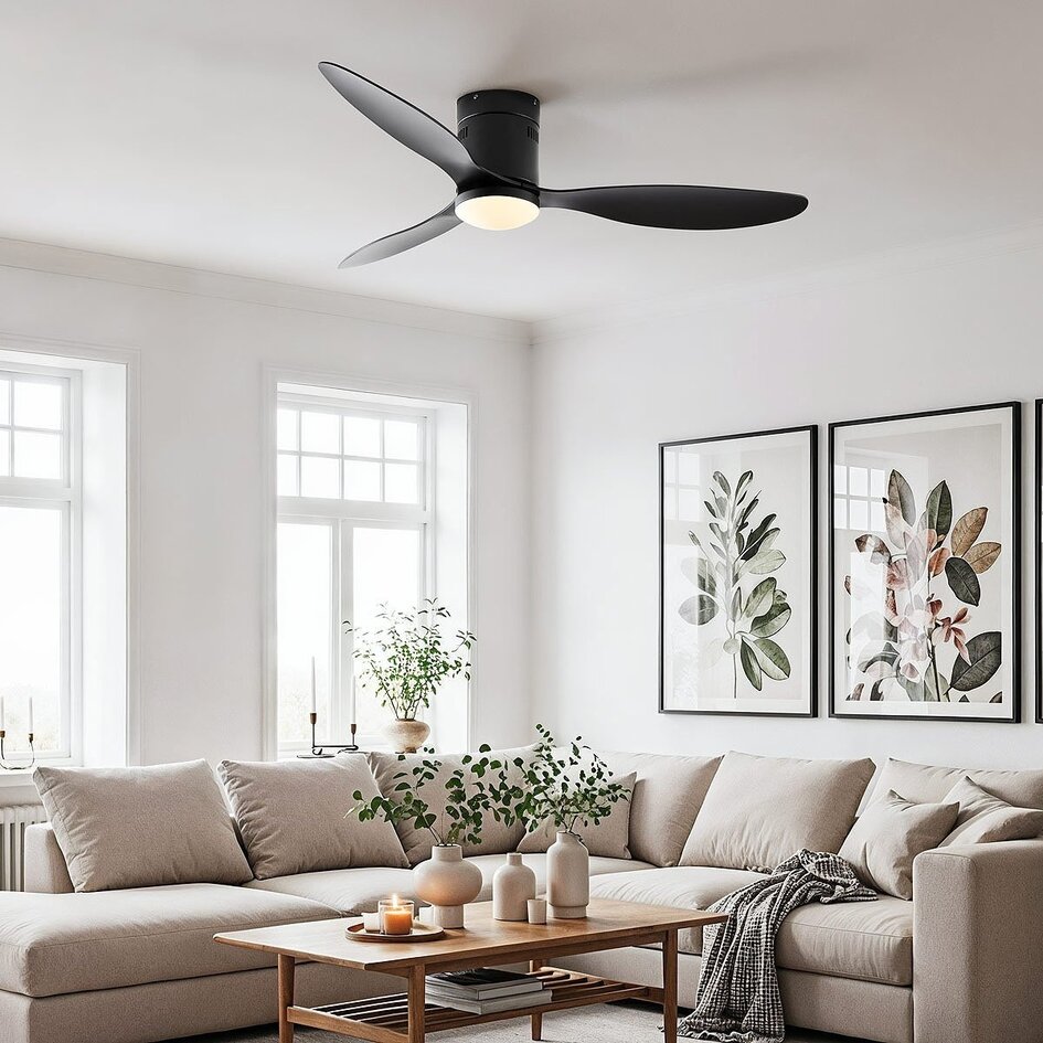 Deckenventilator mit Beleuchtung, 3 Flügel, schwarz - Zazoe