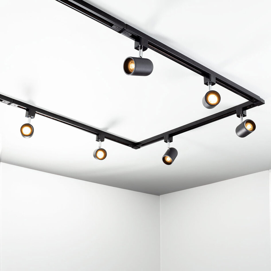 Modernes 1-phasiges Schienensystem 3 Meter lang mit Collin-Spots - schwarze Deckenlampe