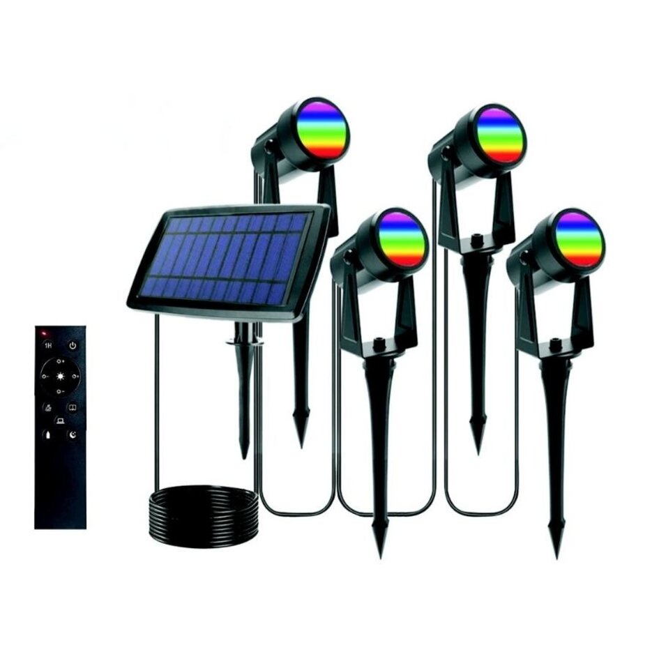 Solar-RGB-Gartenstrahler mit Erdspieß (4er-Set)
