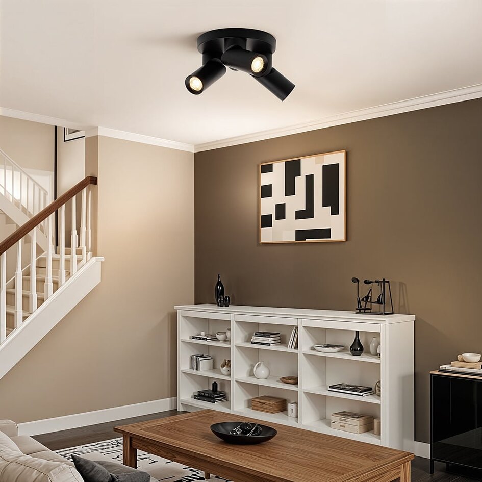 Industrielle schwarze Deckenleuchte mit 3 Spots - Gil