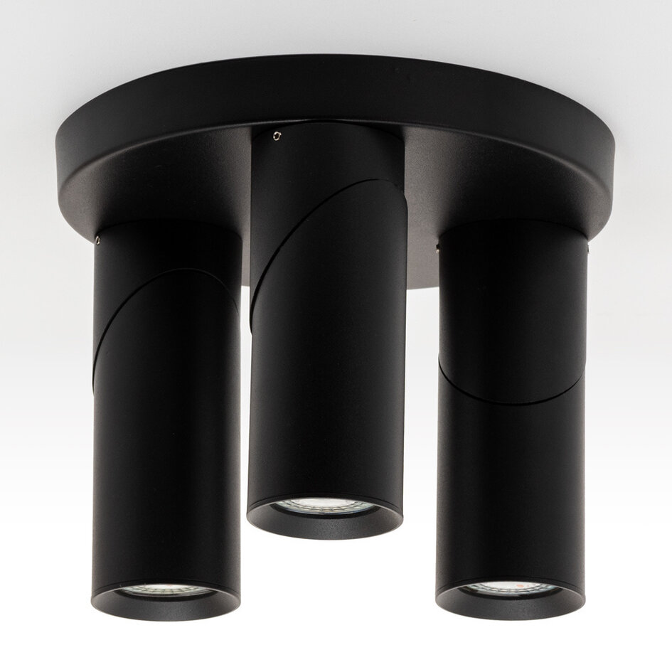 Industrielle schwarze Deckenleuchte mit 3 Spots - Gil