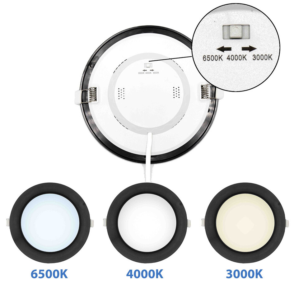 12W LED-Downlight mit CCT rund - 3000K/4000K/6500K - Ø170mm  - Schwarz