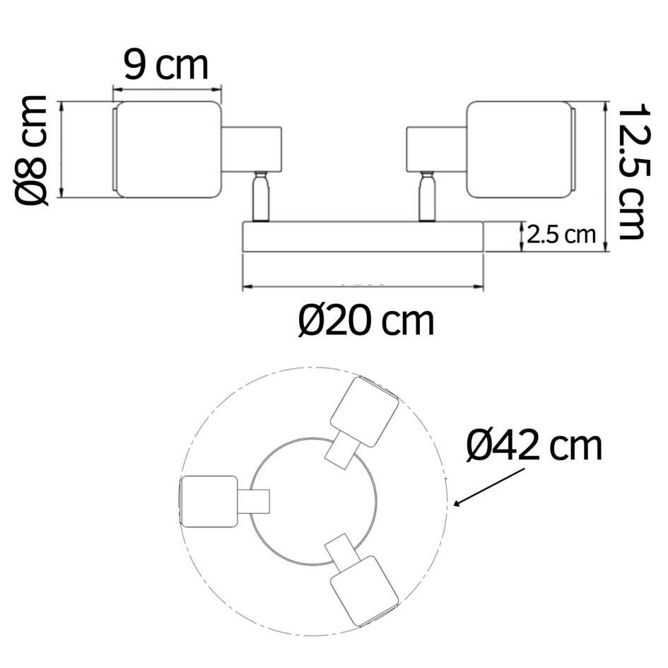 Industrie-Deckenstrahler Rauchglas, 3-flammig - Adira