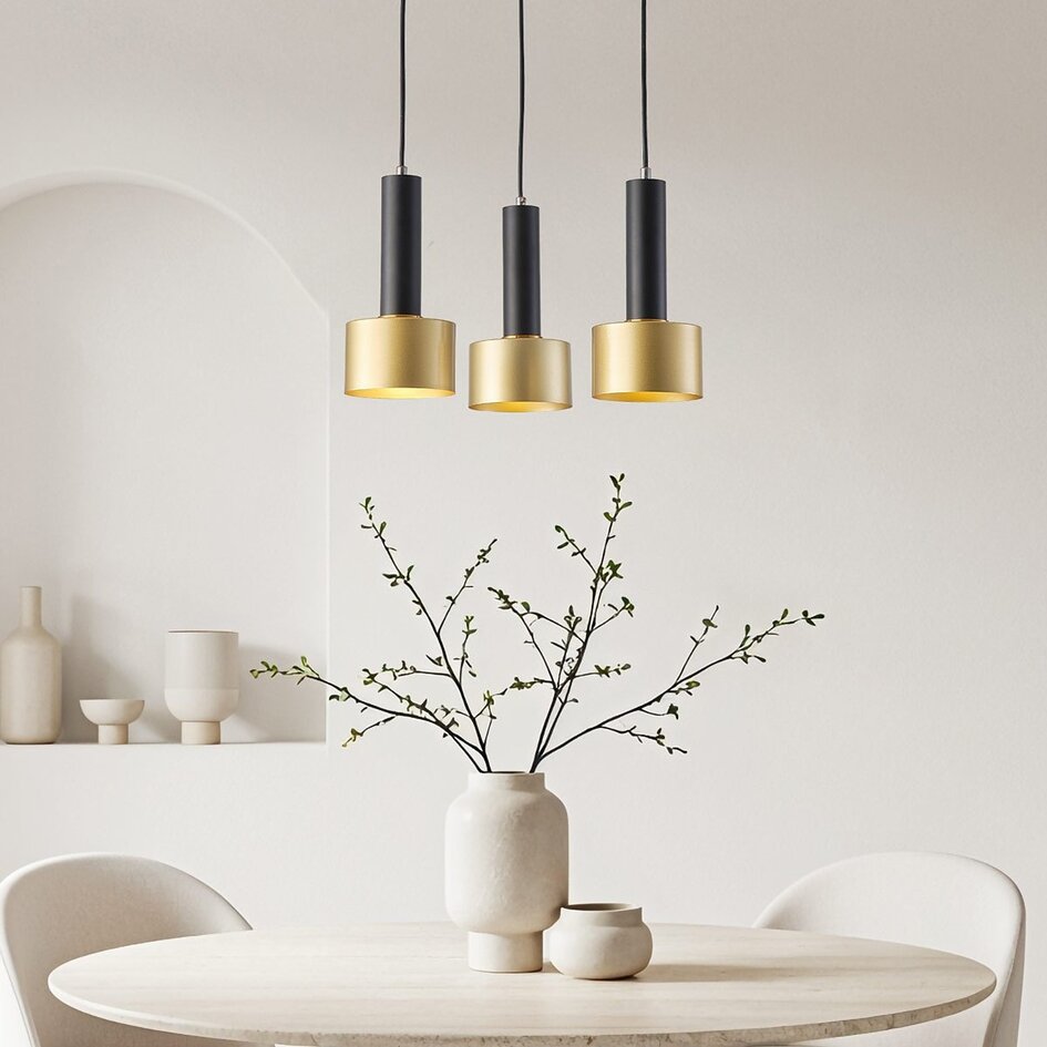 Moderne Pendelleuchte mattschwarz und gold, 3-flammig - Chantal