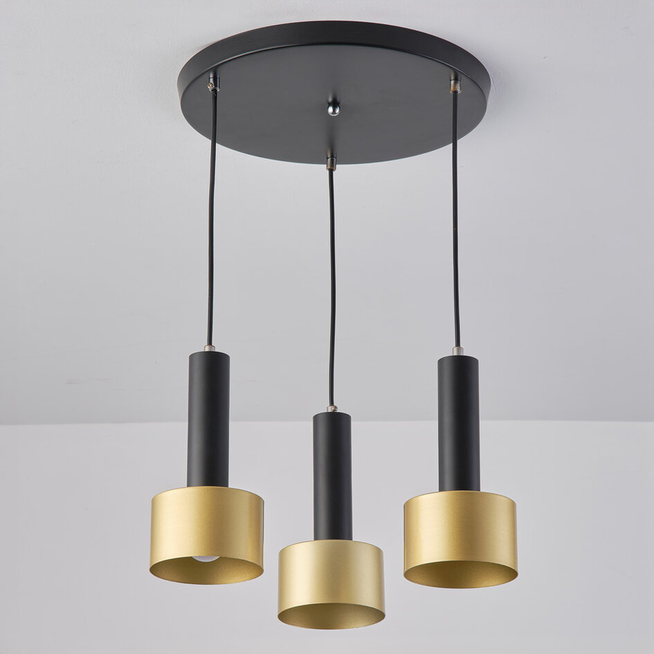 Moderne Pendelleuchte mattschwarz und gold, 3-flammig - Chantal
