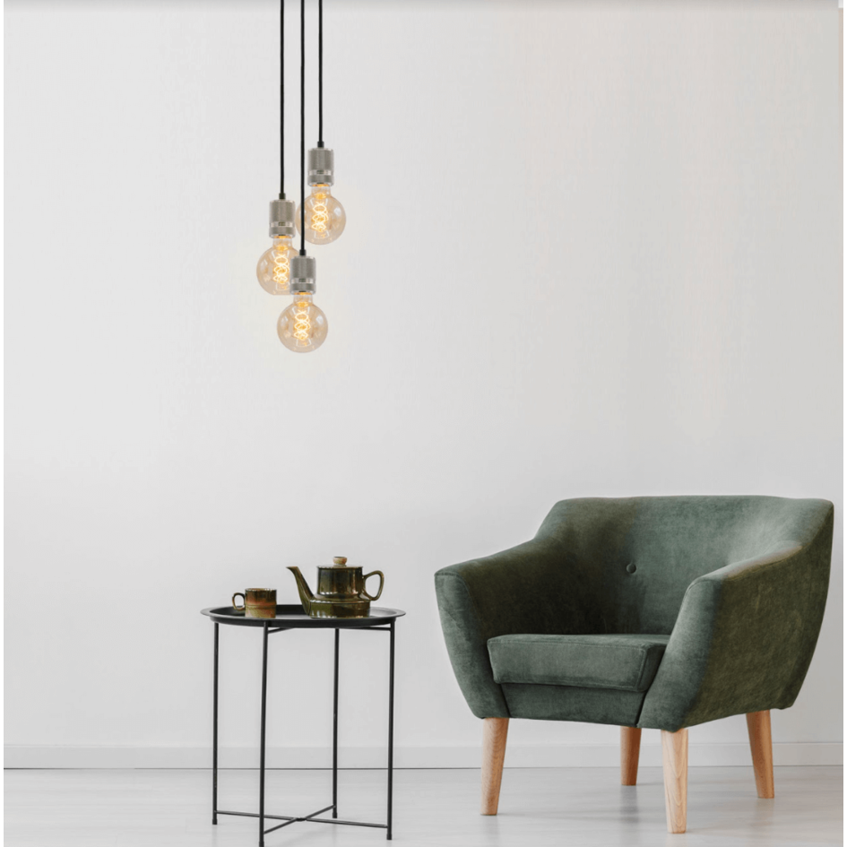 Industrielle Silberschnur-Hängeleuchte inkl. 5W XL Glühbirne, amber Glas, 1800K, Ø95