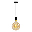 Industrielle, schwarz glänzende Hängeleuchte inkl. 8,5W bis 10W XXXL Lampe, amber Glas, 2000K, Ø200
