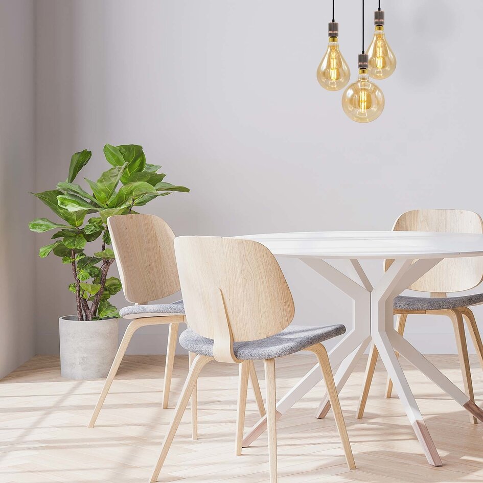 Industrielle Pendelleuchte in Roségold inkl. 8,5W bis 10W XXXL Lampe, amber glas, 2000K, Ø200