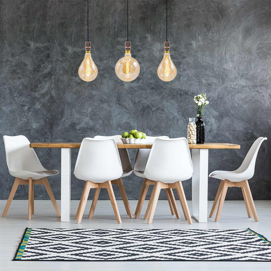 Industrielle Pendelleuchte in Roségold inkl. 8,5W bis 10W XXXL Lampe, amber glas, 2000K, Ø200