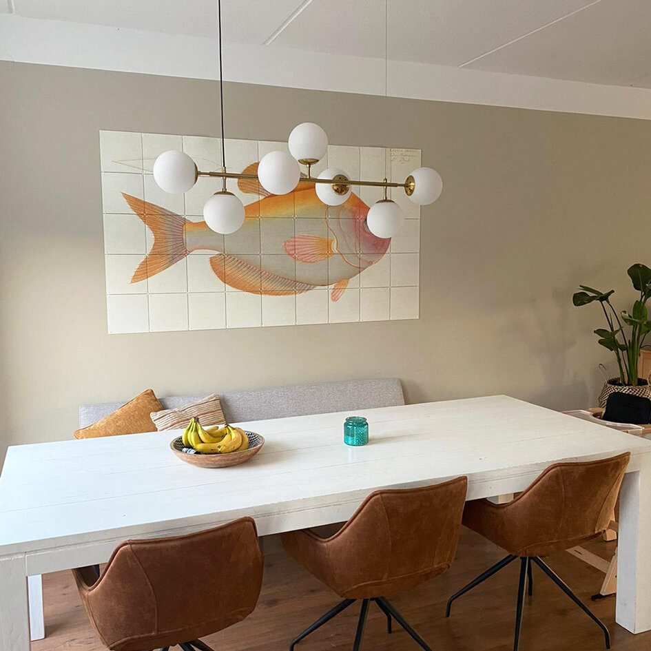 2. Chance: Designer-Pendelleuchte Hepta mit Milchglaskugeln