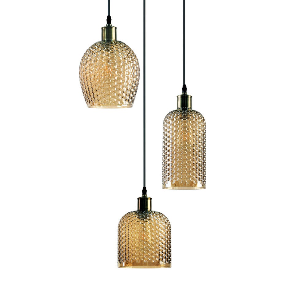 2. Chance: Moderne 3-Licht-Pendelleuchte mit Braunglas - Lana