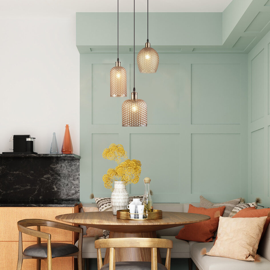 2. Chance: Moderne 3-Licht-Pendelleuchte mit Braunglas - Lana