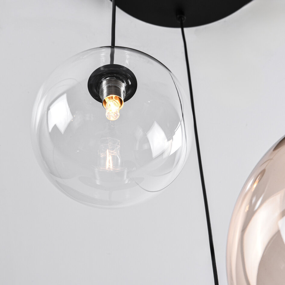 Designer-Pendelleuchte Luminor 3-flammig mit verschiedenen Glaskugeln