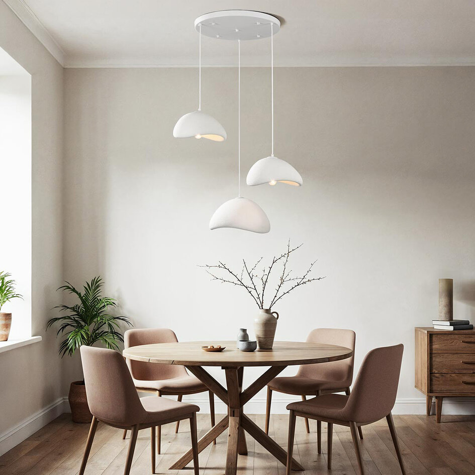 3-Licht Wabi Sabi Pendelleuchte weißer Steineffekt - Sora