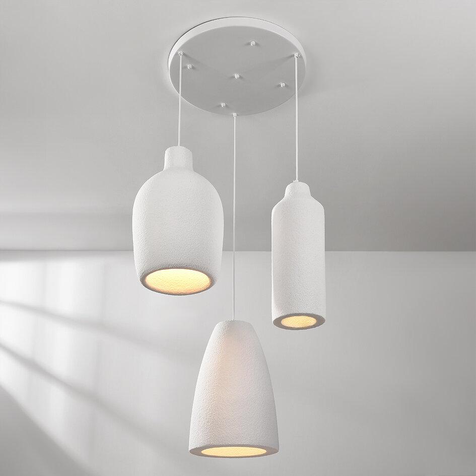 3-Licht moderne Wabi Sabi Pendelleuchte mit Steineffekt weiß - Kage