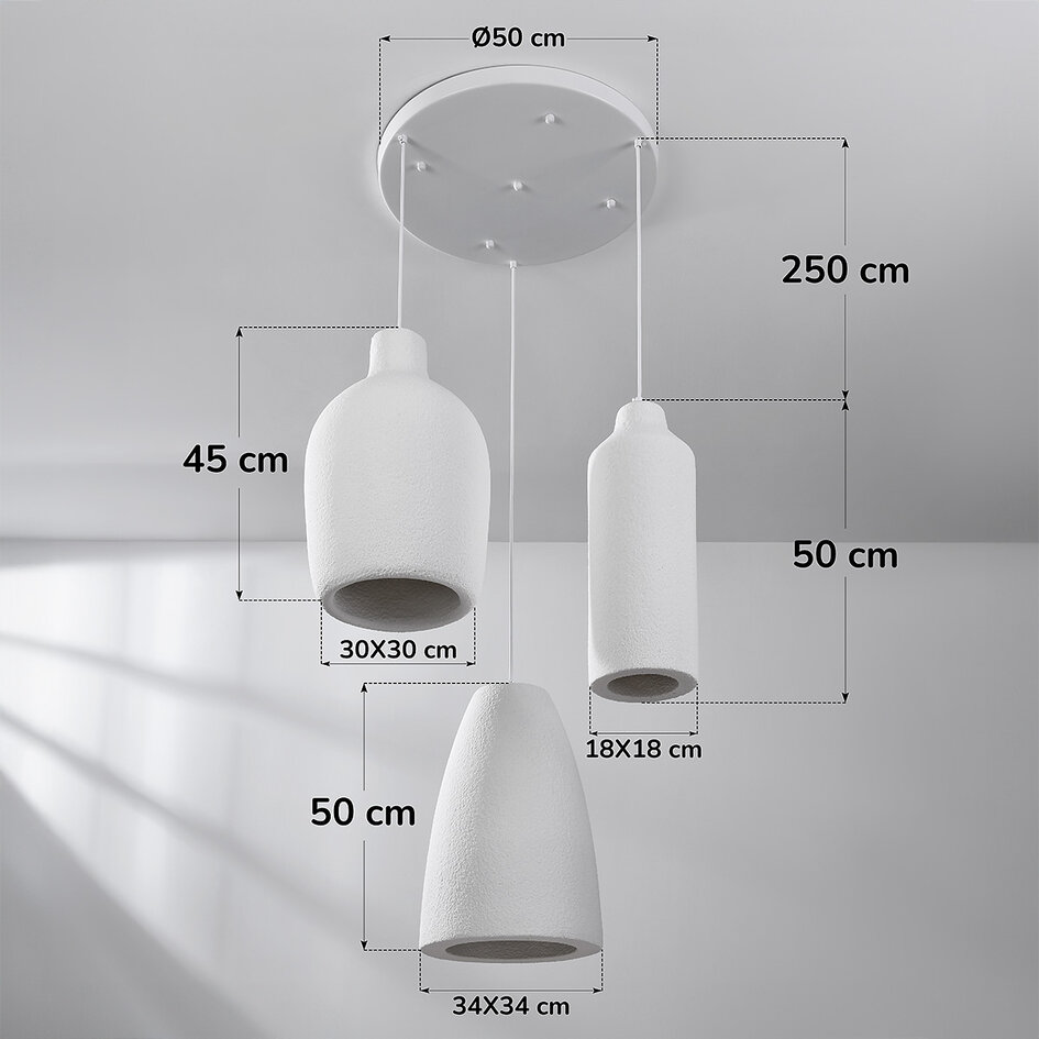 3-Licht moderne Wabi Sabi Pendelleuchte mit Steineffekt weiß - Kage