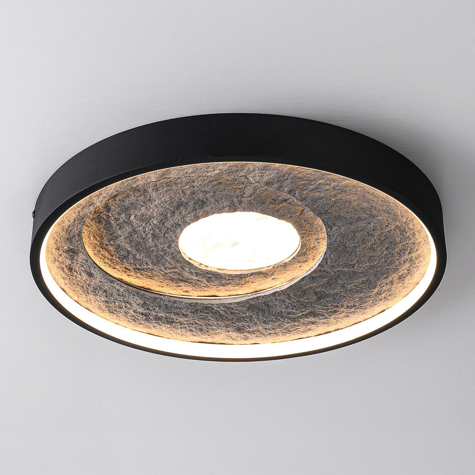 Moderne Deckenleuchte Cercul schwarz mit grauem Steineffekt Ø40 cm, 36W - 3-stufig dimmbar