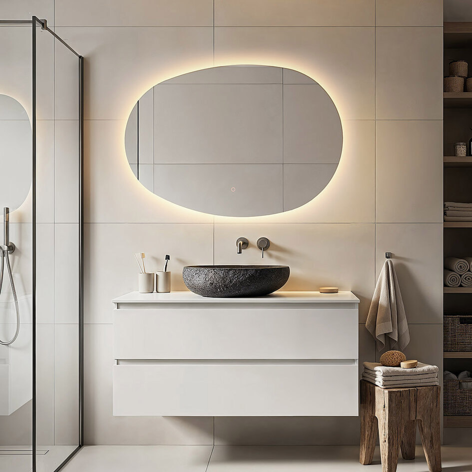 Shina Badspiegel mit dimmbaren LEDs, Berührungssensor, einstellbaren Farben und Spiegelheizung