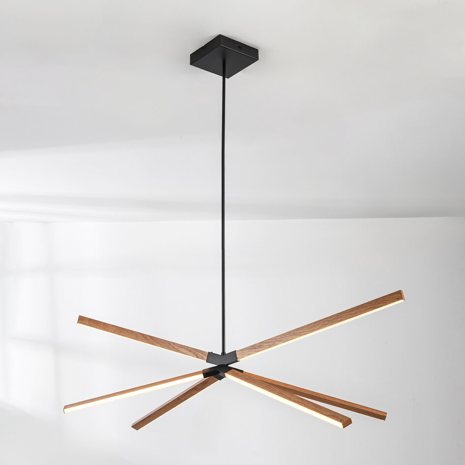 Designer-Pendelleuchte Stellar mit integrierten 3-stufig dimmbaren LEDs - Holzoptik