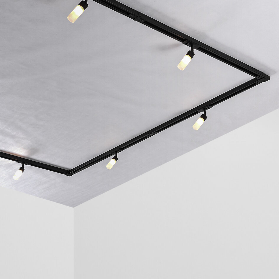 1-Phasen-Stromschienensystem Vexa 3 Meter mit schmalen G9-Strahlern und mattem Diffusor