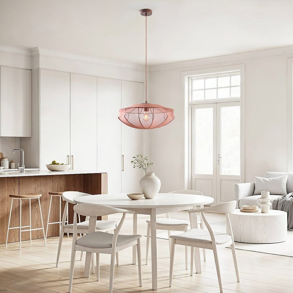 Minimalistische Pendelleuchte Feronia mit rosa Stoffschirm Ø45 cm
