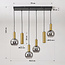 6-flammige Hängeleuchte Doku mit Rauchglas und Details aus Goldmessing