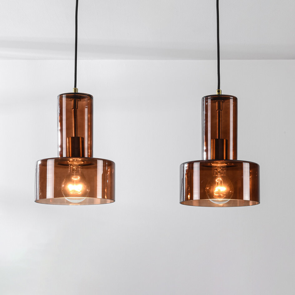 Talph Pendelleuchte mit braunem Glas, 2-flammig